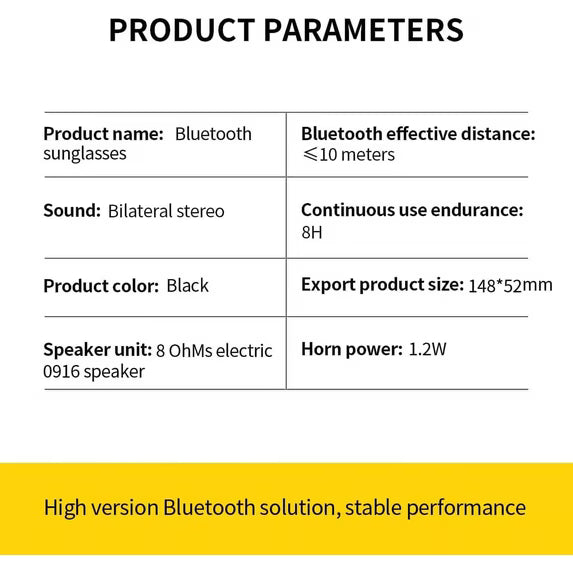 Smart Bluetooth Polarized Sunglasses with Speaker, UV Protection, Unisex, Black
