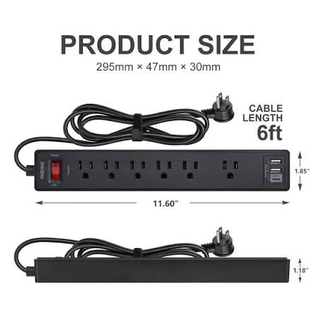 6Ft Surge Protector Power Strip with 6 Outlets & 3 USB Ports, Black