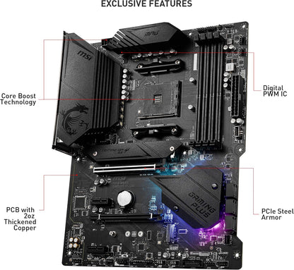 MSI MPG B550 Gaming plus Gaming Motherboard (AMD Ryzen 5000, AM4, DDR4, Pcie 4.0, SATA 6Gb/S, M.2, USB 3.2 Gen 2, HDMI/DP, ATX)