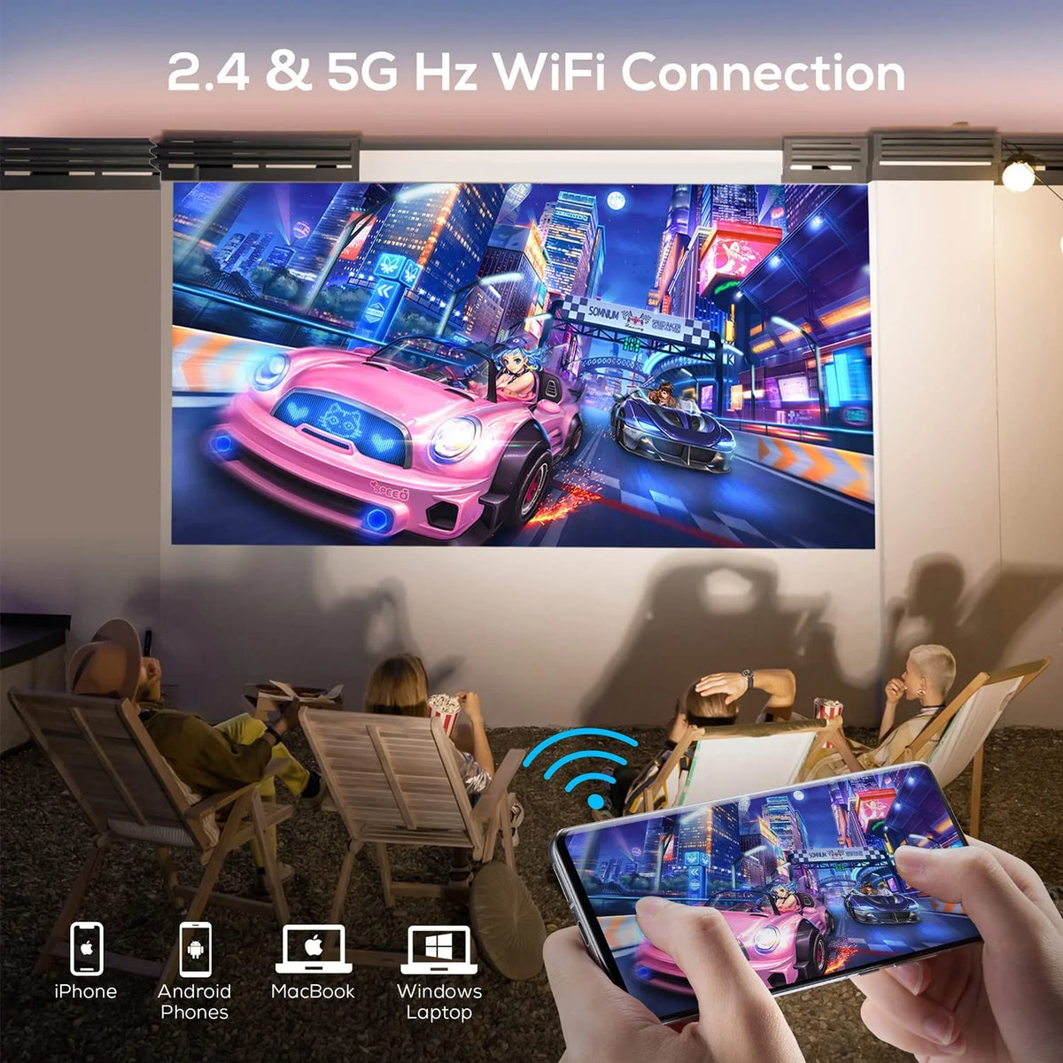 Ipl310 1080P Native Projector with 5G Wifi & Bluetooth 5.2, 9000 Lumens LED, 4K Supported, 180" Display, Portable Home Theater Projector with Carry Bag