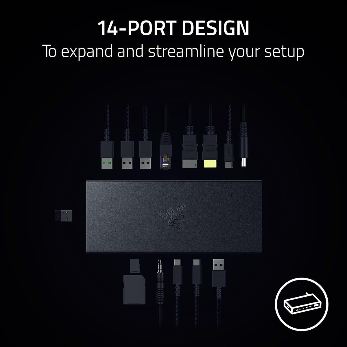 Razer USB 4 Dock, 14 Ports, Windows & Mac Compatible, Black