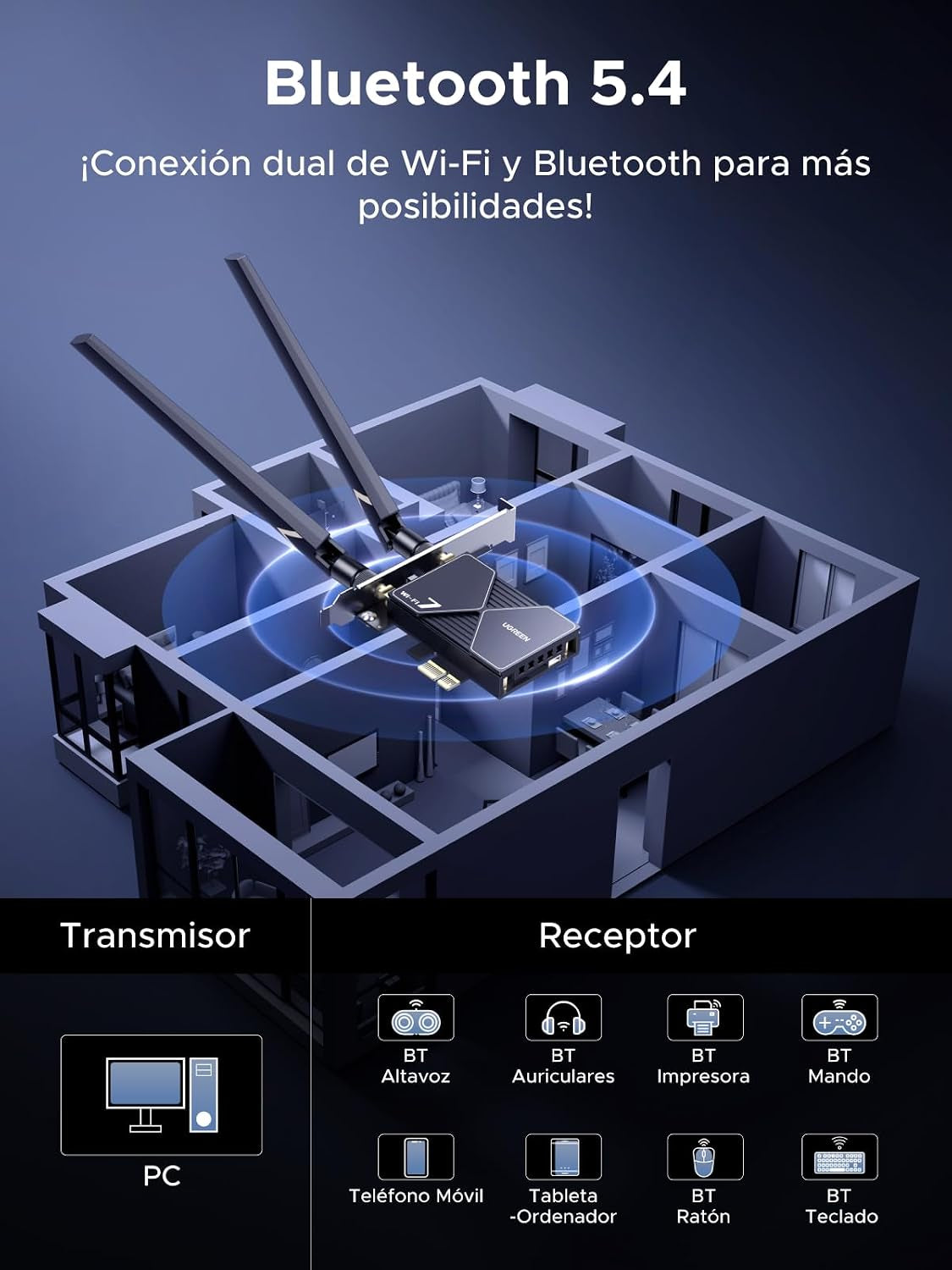 Wifi 7 BE6500 Pcie Wifi Card, Bluetooth 5.4, IEEE 802.11Ax/Be, 6G 2882Mbps/5G 2882Mbps/2.4G 688Mbps Tri Band, MLO Technology, Flexible Dual 6Dbi High Gain Antenna, WPA3, Support Windows 11 Only