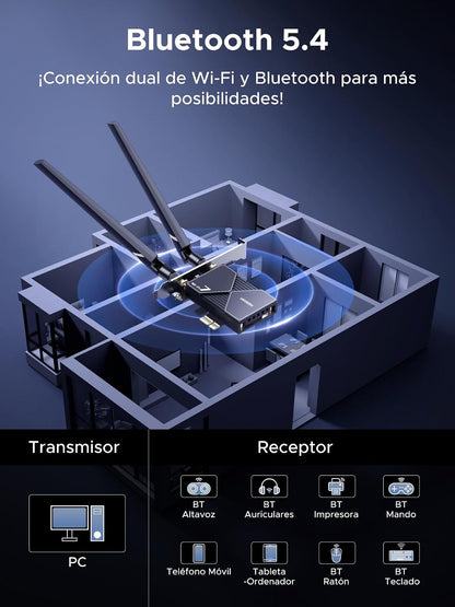 Wifi 7 BE6500 Pcie Wifi Card, Bluetooth 5.4, IEEE 802.11Ax/Be, 6G 2882Mbps/5G 2882Mbps/2.4G 688Mbps Tri Band, MLO Technology, Flexible Dual 6Dbi High Gain Antenna, WPA3, Support Windows 11 Only