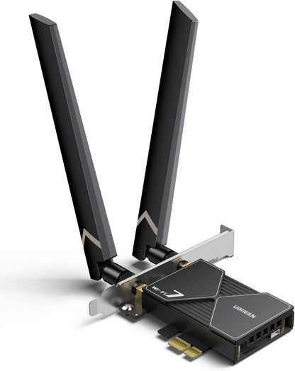 Wifi 7 BE6500 Pcie Wifi Card, Bluetooth 5.4, IEEE 802.11Ax/Be, 6G 2882Mbps/5G 2882Mbps/2.4G 688Mbps Tri Band, MLO Technology, Flexible Dual 6Dbi High Gain Antenna, WPA3, Support Windows 11 Only