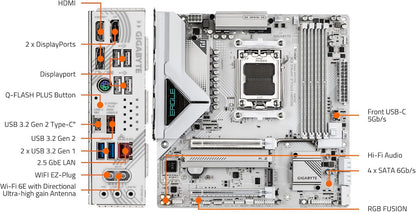 GIGABYTE B850M Eagle WIFI6E ICE AMD AM5 Matx Motherboard, Support AMD Ryzen 9000/8000/7000 Series, DDR5, 8+2+2 Power Phase, 2X M.2, Pcie 5.0, USB-C, WIFI6E, 2.5Gbe LAN, Ez-Latch, 3-Year Warranty