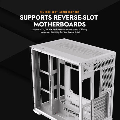 C280 E-ATX Full-Tower PC Gaming Case, 7×ARGB Fans Included, 270° Tempered Glass,Reverse Connection Motherboard Compatible, Supports RTX 5090 up to 420Mm, 360Mm Radiator Support，White