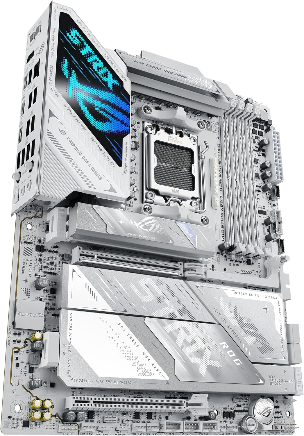 ASUS ROG Strix X870E-A Gaming WIFI7 NEO AM5 ATX Motherboard, DDR5, DIMM Fit, Wifi 7, 5Gb LAN, Pcie 5.0, 4X M.2, 2X USB4, EZ PC DIY, AIO Q-Connector