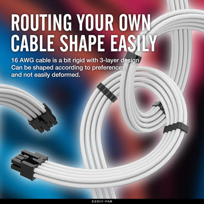 Sleeved Cable - Cable Extension for Power Supply with Extra-Sleeved 24-PIN 8-PIN 6-PIN 4+4-PIN with Combs- White