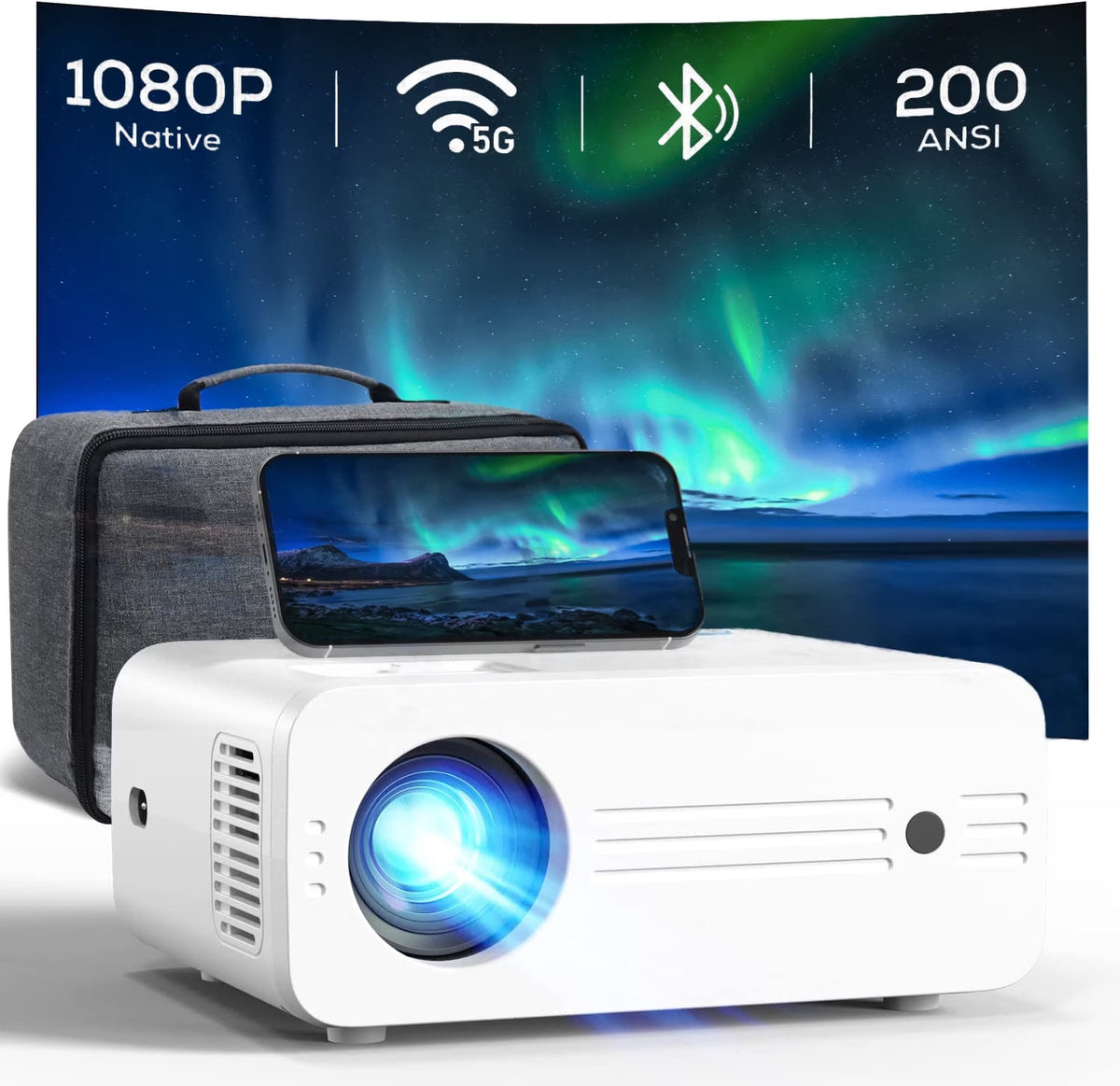 Ipl310 1080P Native Projector with 5G Wifi & Bluetooth 5.2, 9000 Lumens LED, 4K Supported, 180" Display, Portable Home Theater Projector with Carry Bag