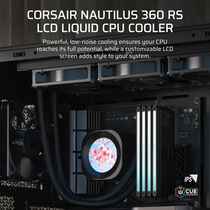 CORSAIR Nautilus 360 RS LCD Liquid CPU Cooler – 2.1" IPS LCD Screen, 360Mm AIO, Low-Noise, Daisy-Chain, Intel LGA 1851/1700, AMD AM5/AM4 – 3X RS120 Fans Included – Black