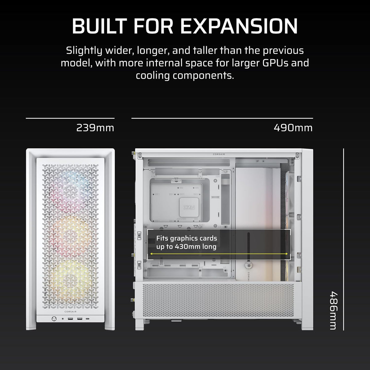 CORSAIR 4000D RS ARGB Frame Customizable Mid-Tower PC Case – White