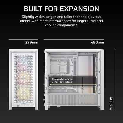 CORSAIR 4000D RS ARGB Frame Customizable Mid-Tower PC Case – White