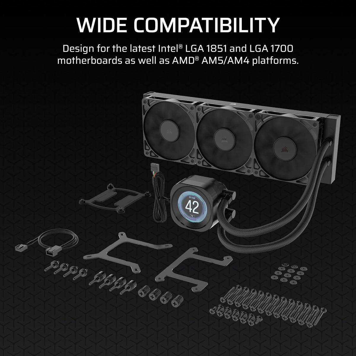 CORSAIR Nautilus 360 RS LCD Liquid CPU Cooler – 2.1" IPS LCD Screen, 360Mm AIO, Low-Noise, Daisy-Chain, Intel LGA 1851/1700, AMD AM5/AM4 – 3X RS120 Fans Included – Black
