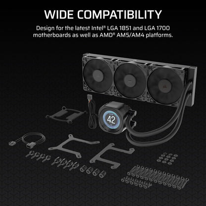 CORSAIR Nautilus 360 RS LCD Liquid CPU Cooler – 2.1" IPS LCD Screen, 360Mm AIO, Low-Noise, Daisy-Chain, Intel LGA 1851/1700, AMD AM5/AM4 – 3X RS120 Fans Included – Black