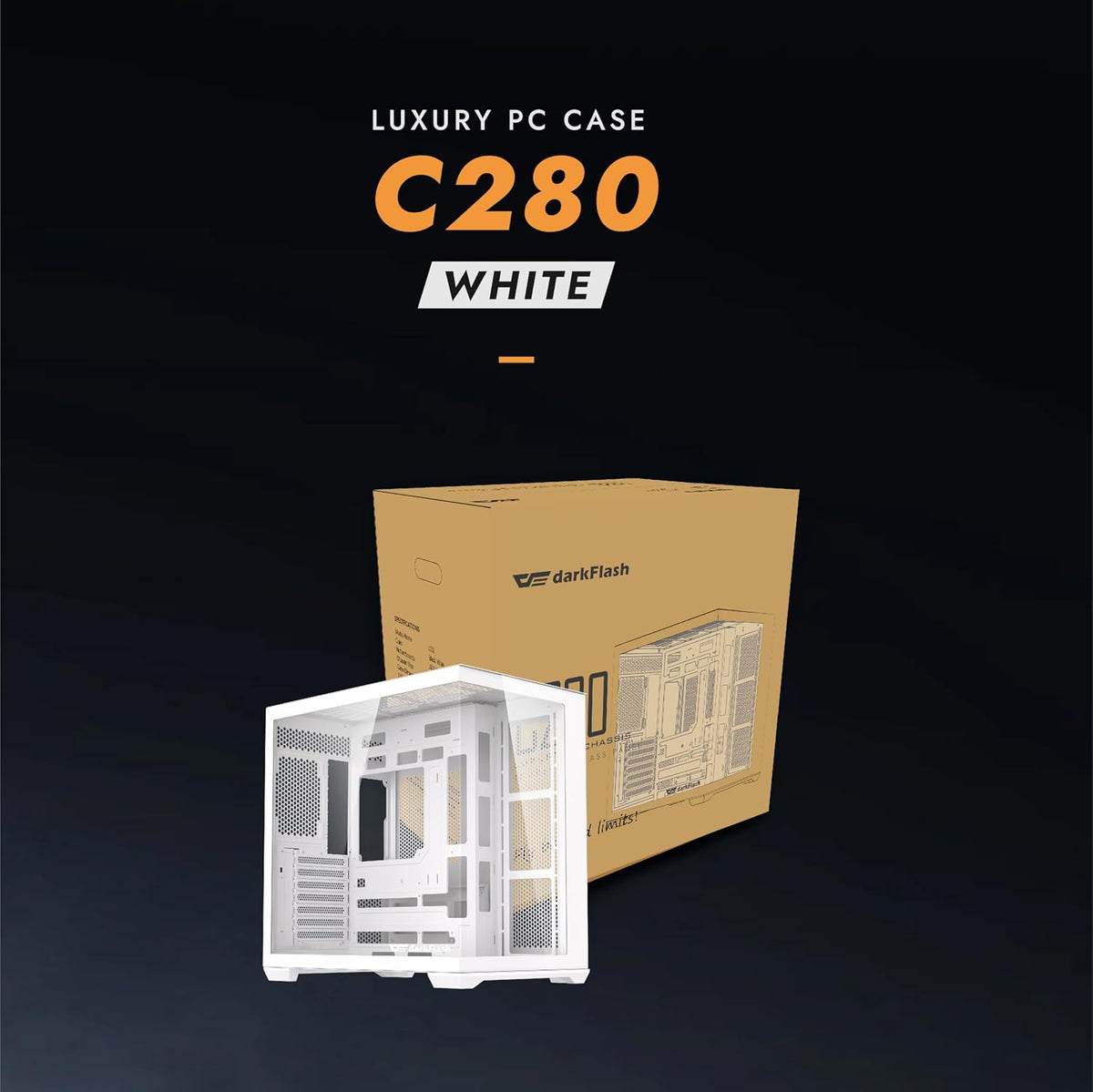 C280 E-ATX Full-Tower PC Gaming Case, 7×ARGB Fans Included, 270° Tempered Glass,Reverse Connection Motherboard Compatible, Supports RTX 5090 up to 420Mm, 360Mm Radiator Support，White