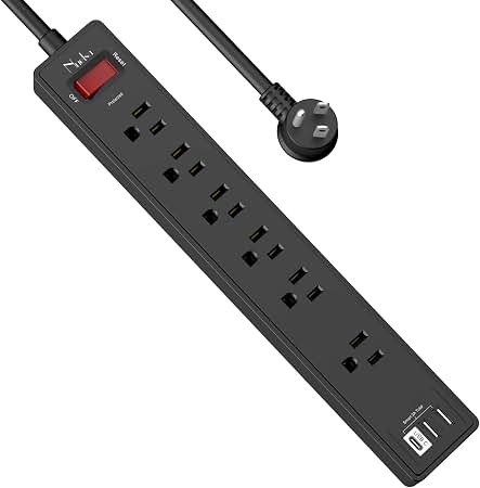 6Ft Surge Protector Power Strip with 6 Outlets & 3 USB Ports, Black