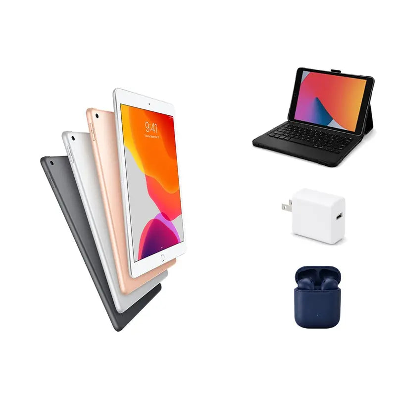 Refurbished 10.2" 7Th Gen 32GB Wi-Fi Space Gray Tablet (Excellent Condition, Chip, Screen, Rear Protection Device) + ZAGG Rugged Pro Connect Keyboard Case + Inpod Headphones + Charger