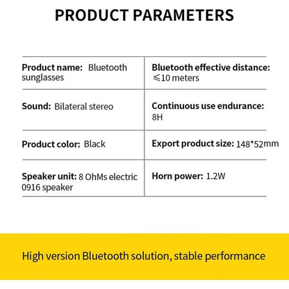 Smart Bluetooth Polarized Sunglasses with Speaker, UV Protection, Unisex, Black