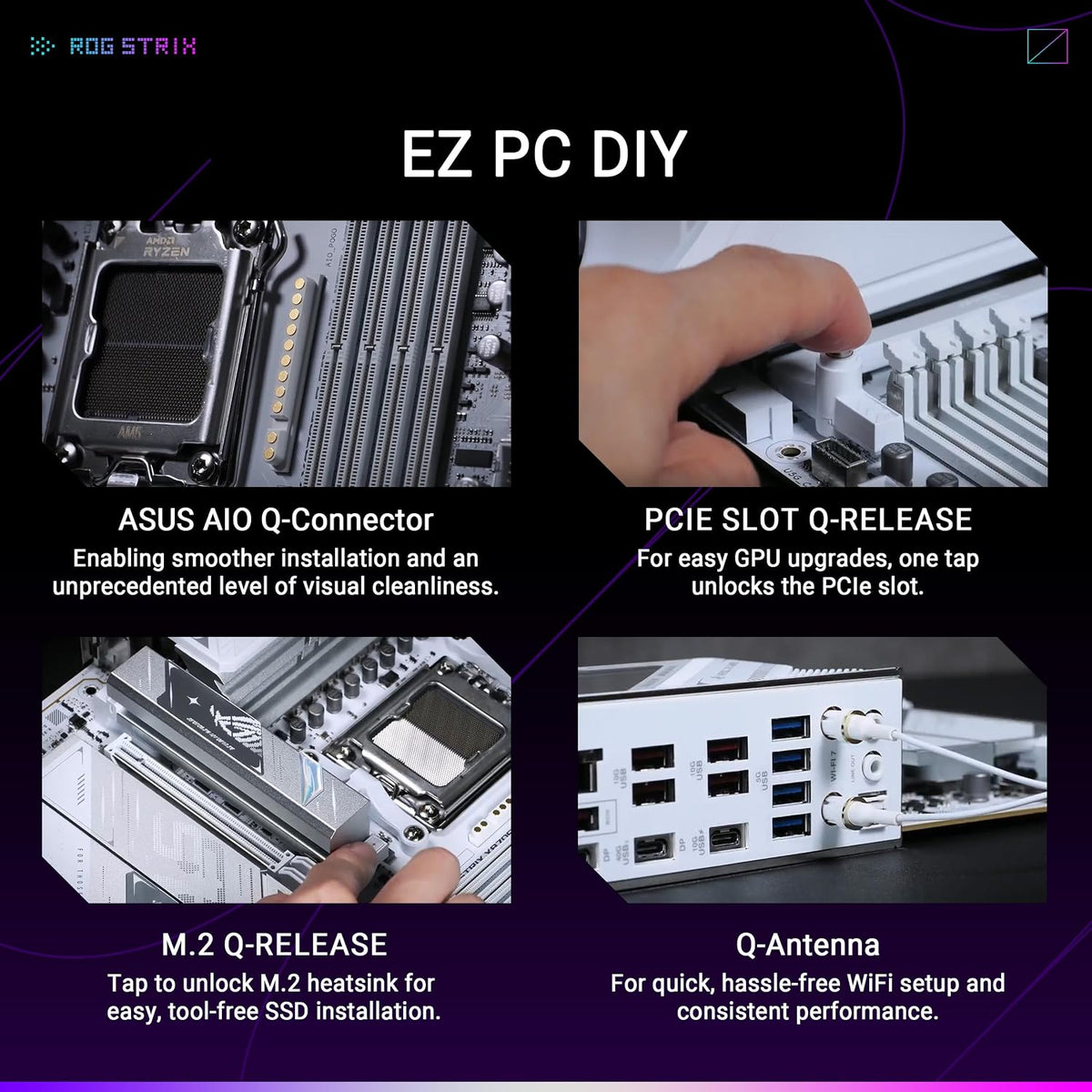 ASUS ROG Strix X870E-A Gaming WIFI7 NEO AM5 ATX Motherboard, DDR5, DIMM Fit, Wifi 7, 5Gb LAN, Pcie 5.0, 4X M.2, 2X USB4, EZ PC DIY, AIO Q-Connector