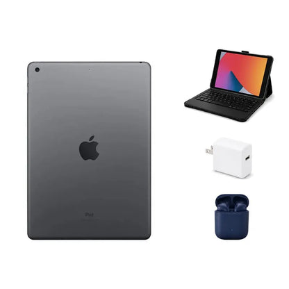 Refurbished 10.2" 7Th Gen 32GB Wi-Fi Space Gray Tablet (Excellent Condition, Chip, Screen, Rear Protection Device) + ZAGG Rugged Pro Connect Keyboard Case + Inpod Headphones + Charger