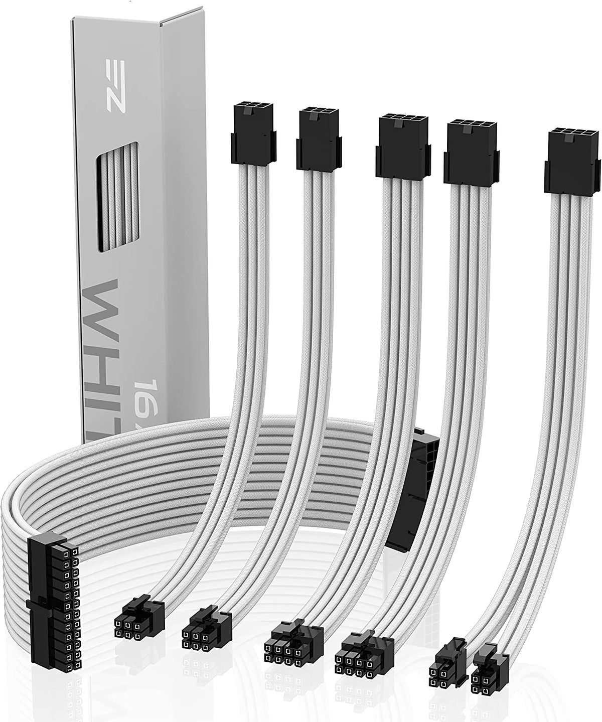 Sleeved Cable - Cable Extension for Power Supply with Extra-Sleeved 24-PIN 8-PIN 6-PIN 4+4-PIN with Combs- White