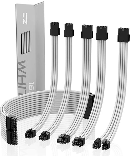Sleeved Cable - Cable Extension for Power Supply with Extra-Sleeved 24-PIN 8-PIN 6-PIN 4+4-PIN with Combs- White