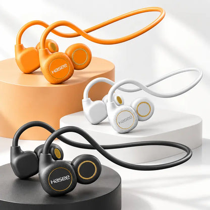 Silicone Open-Ear Neckband Wireless Headphones - Bluetooth 6.0 Air Conduction Earphones, Hand-Free Calls with ENC, LED Battery Display, Hifi Stereo High Quality Audio, Fast Charging, Stable Connection, Lightweight Secure Fit, Sweatproof for Running, Gym
