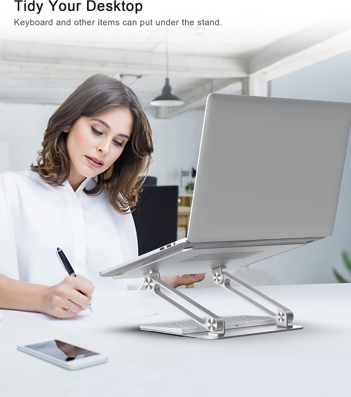Laptop Stand, Adjustable Laptop Riser Ergonomic Computer Stand for Desk, Aluminum Laptop Holder Compatible for Macbook Pro/Air, Surface Laptop and Other Laptops up to 15 Inches