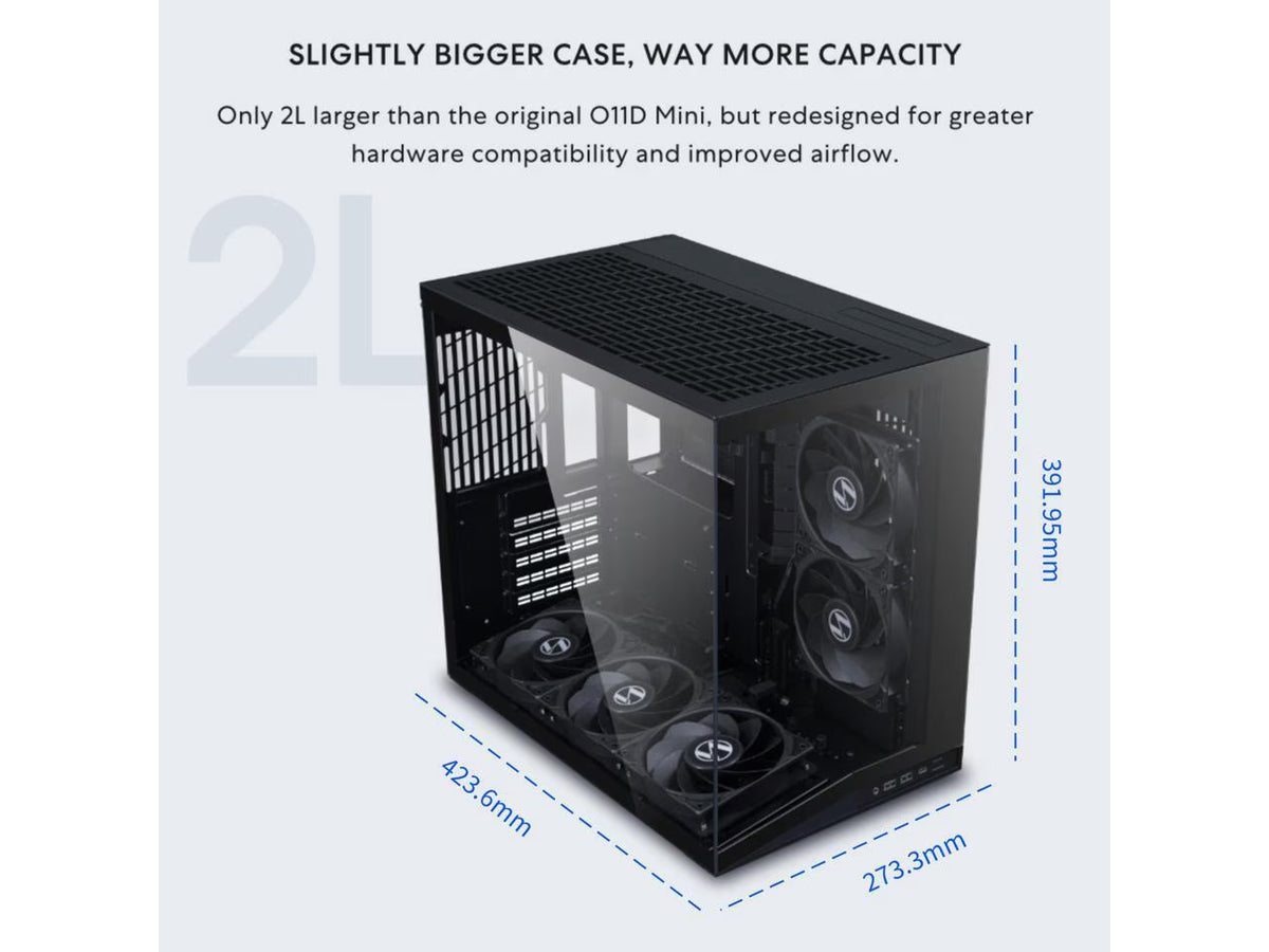LIAN LI O11D MINI V2 Flow | Compact ATX Mid-Tower Airflow Computer Case | Panoramic View | High-Performance Airflow | Includes 5 X 120Mm Reverse Blade Fans | Cable Management | Black (O11DMIV2FX)