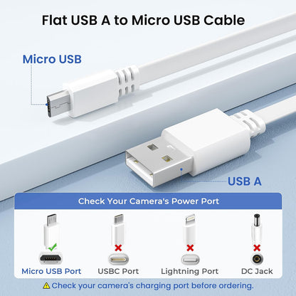 Flat USB a to Micro USB Power Extension Cable 20FT/6M 2Pack,White