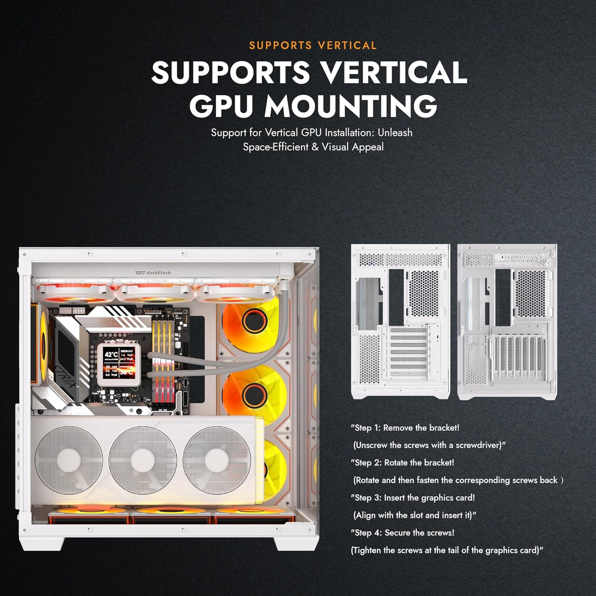C280 E-ATX Full-Tower PC Gaming Case, 7×ARGB Fans Included, 270° Tempered Glass,Reverse Connection Motherboard Compatible, Supports RTX 5090 up to 420Mm, 360Mm Radiator Support，White