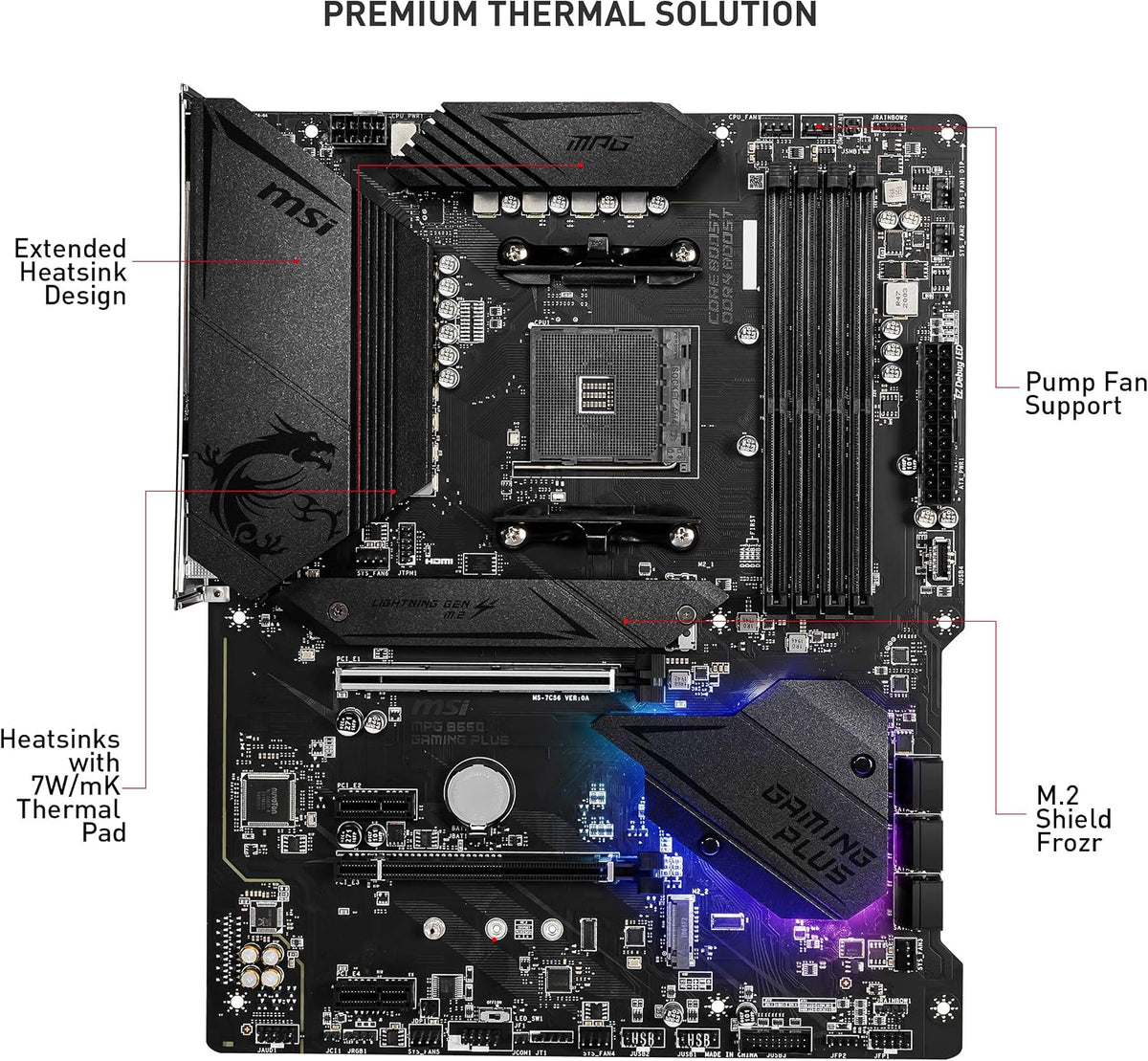 MSI MPG B550 Gaming plus Gaming Motherboard (AMD Ryzen 5000, AM4, DDR4, Pcie 4.0, SATA 6Gb/S, M.2, USB 3.2 Gen 2, HDMI/DP, ATX)