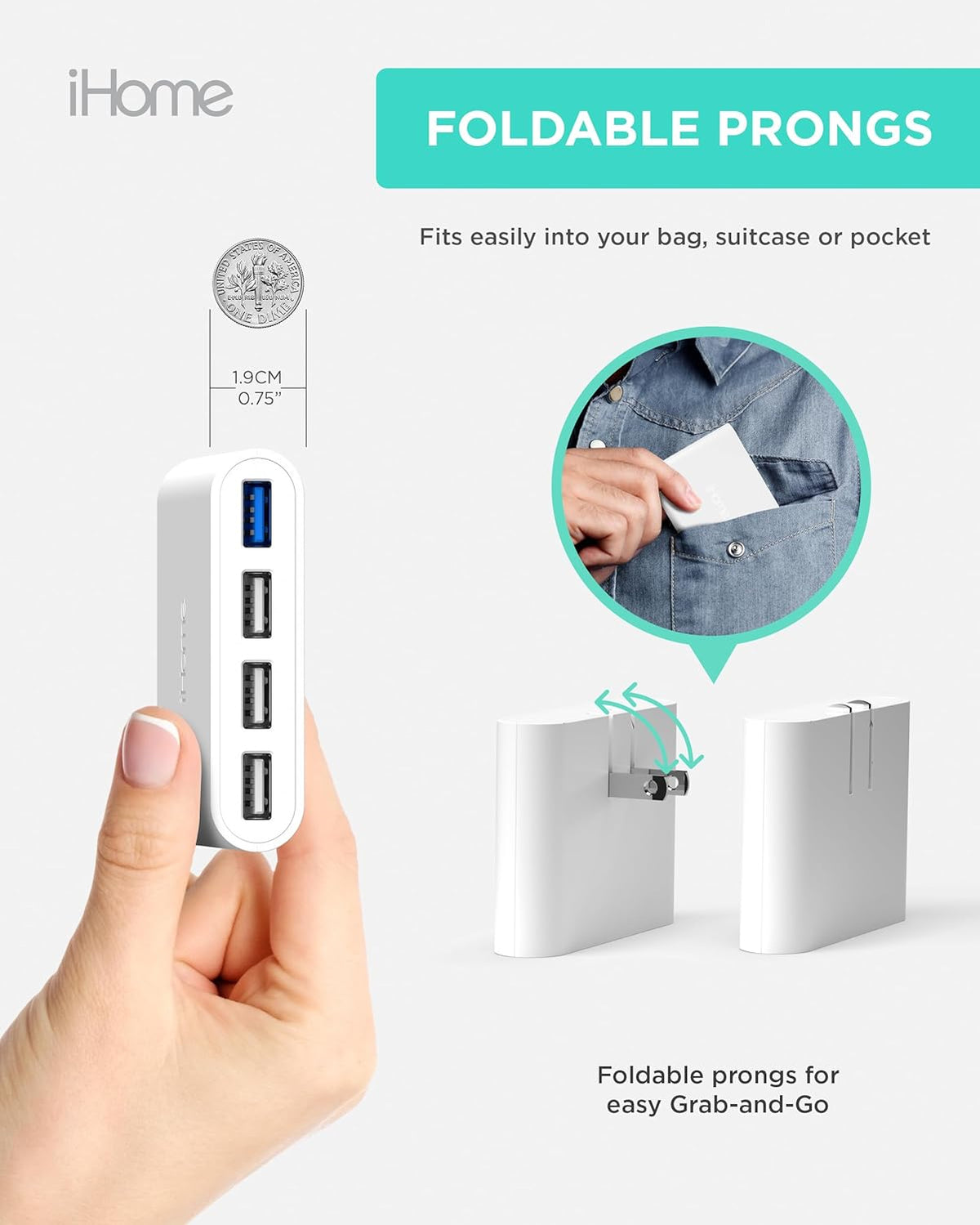 Slim 4-Port USB Wall Charger Flat Multiport Travel Plug Adapter
