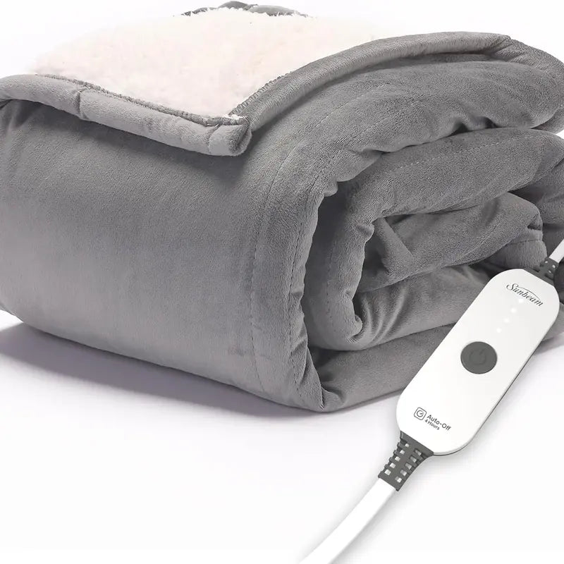Sunbeam Heated Throw Blanket Flannel 4 Heat -Grey