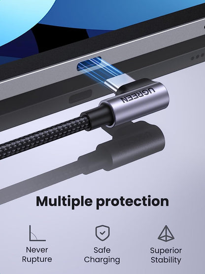 60W Right Angle USB C Cable, Fast Charging Cable, 2-Pack, 6.6Ft