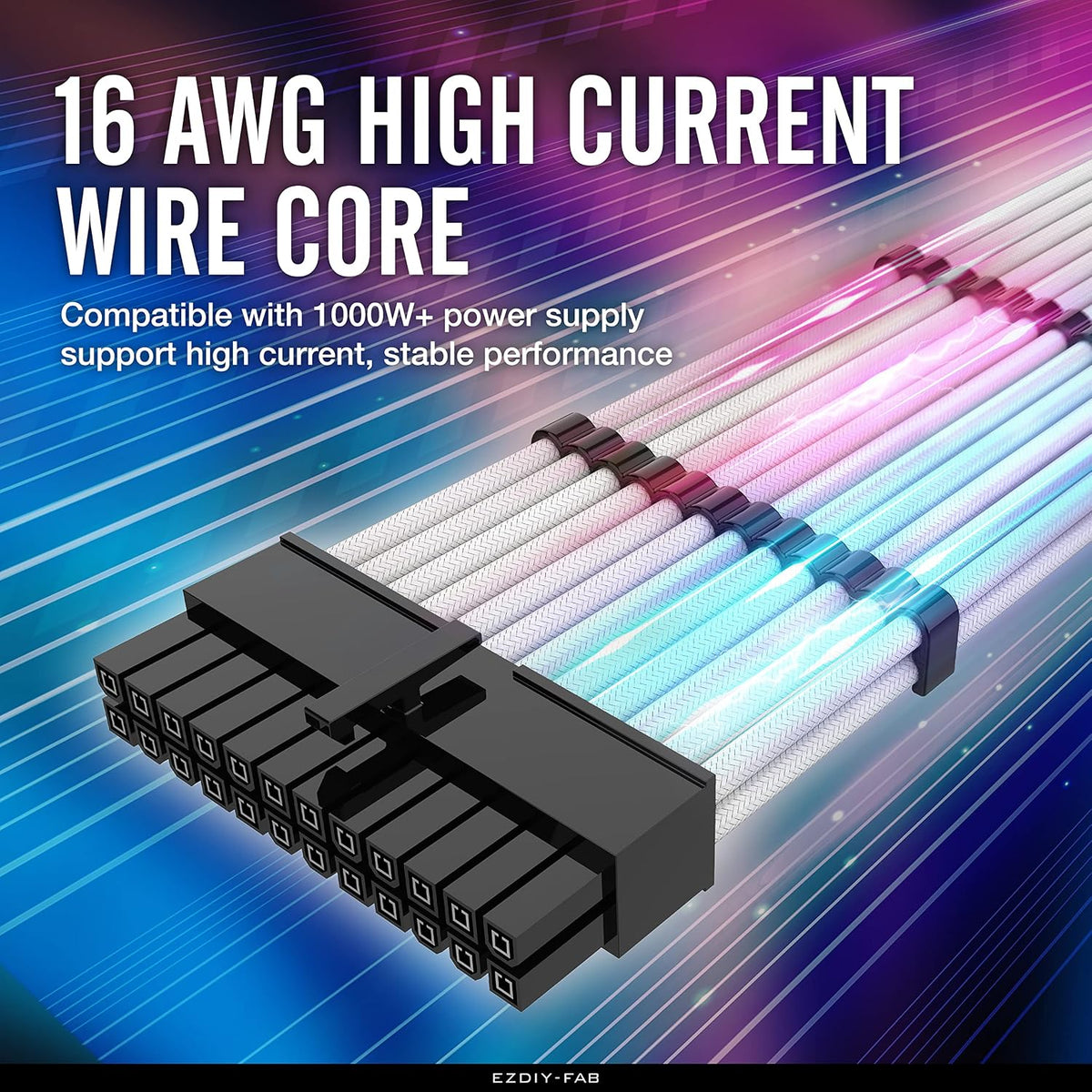 Sleeved Cable - Cable Extension for Power Supply with Extra-Sleeved 24-PIN 8-PIN 6-PIN 4+4-PIN with Combs- White
