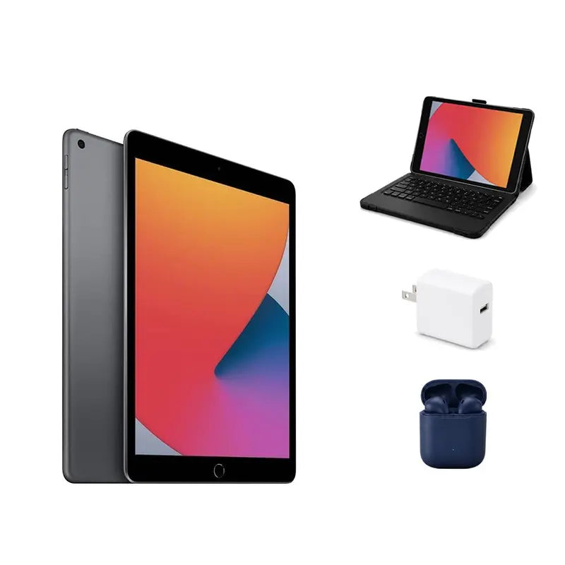 Refurbished 10.2" 7Th Gen 32GB Wi-Fi Space Gray Tablet (Excellent Condition, Chip, Screen, Rear Protection Device) + ZAGG Rugged Pro Connect Keyboard Case + Inpod Headphones + Charger