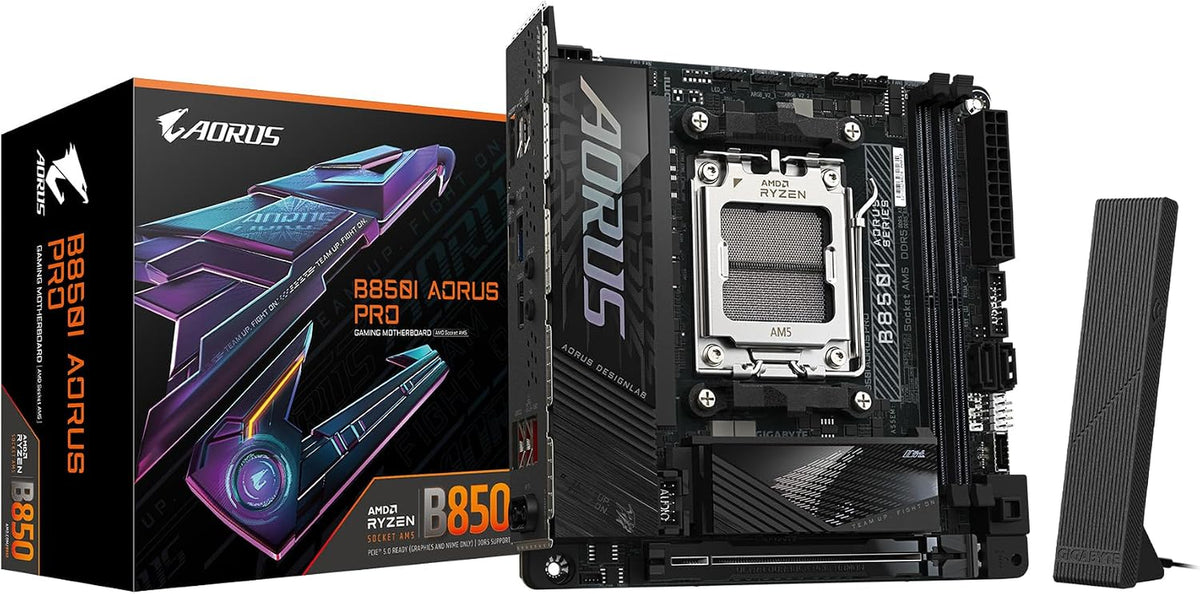 GIGABYTE B850I AORUS PRO AMD AM5 Mini-Itx Motherboard, Support AMD Ryzen 9000/8000/7000 Series, DDR5, 8+2+1 Power Phase, 2X M.2, Pcie 5.0, USB-C, WIFI7, 2.5Gbe LAN, Ez-Latch, 5-Year Warranty