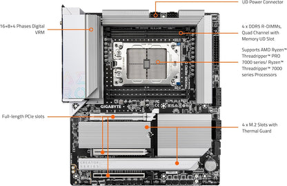 GIGABYTE TRX50 AERO D (Str5/ AMD/ TRX50/ E-ATX/ DDR5/ Pcie 5.0 M.2/ Pcie 5.0/ USB4 Type-C/Wi-Fi 7/ Marvell 10Gbe/ Motherboard)