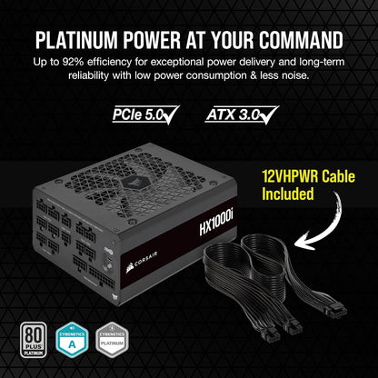 CORSAIR Hx1000I ATX 3.1 Pcie 5.1 1000W Power Supply – Black