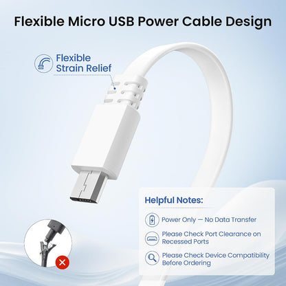 Flat USB a to Micro USB Power Extension Cable 20FT/6M 2Pack,White