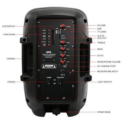 PBX-808TWS Dual 8-Inch Portable Bluetooth PA Speaker System with Stands, Wired Mics, Remotes, USB/FM/TWS/LED